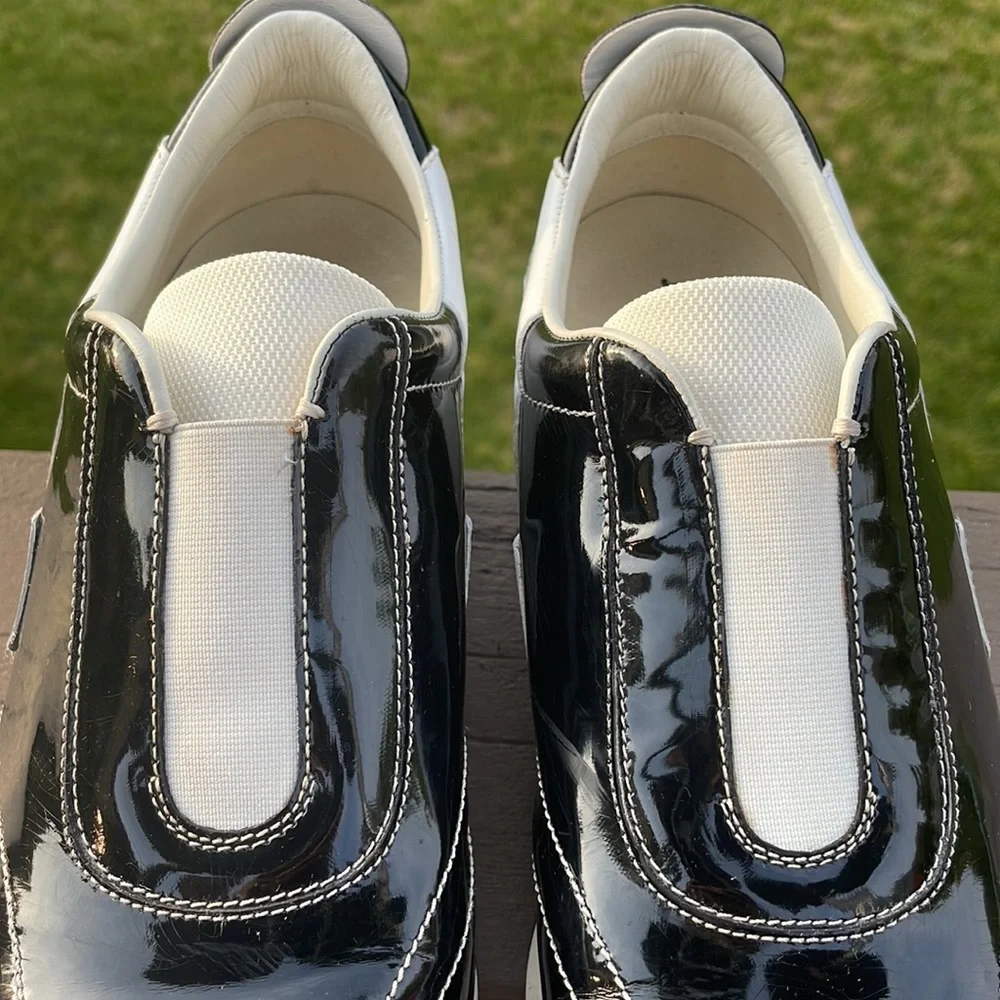 Salvatore Ferragamo Black Patent and White Leather Slip On Sneaker Shoes 10 B - Picture 15 of 16